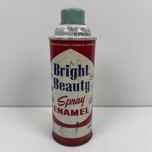 Vintage BRIGHT BEAUTY Enamel Spray Paint Can 1960’s Aquamarine Metal Cap Litho