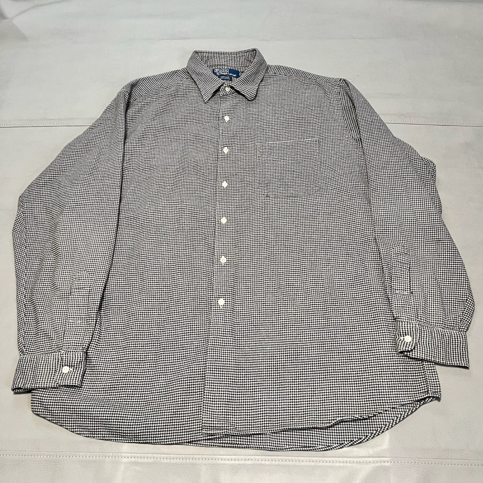 VTG Polo Ralph Lauren Houndstooth Flannel Button Down Shirt Men XL Old Money3184
