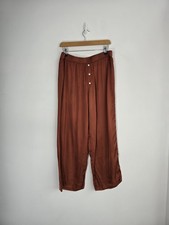 Anthropologie Pyjamas Pants Large UK Silky Satin Wide Leg  Copper Brown 