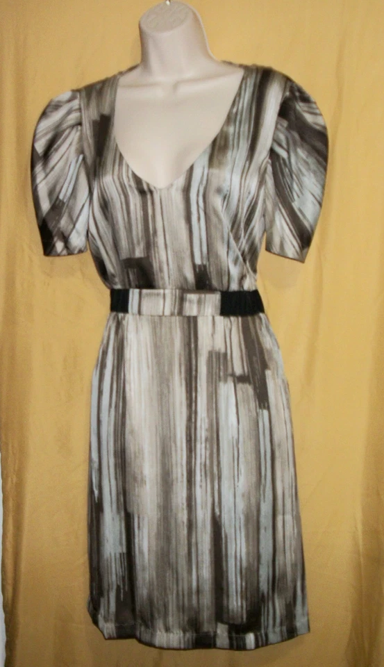 Max & Cleo women's Shelly taupe brown V top dress elastic waist ruched S M $118 - Image 4 of 4