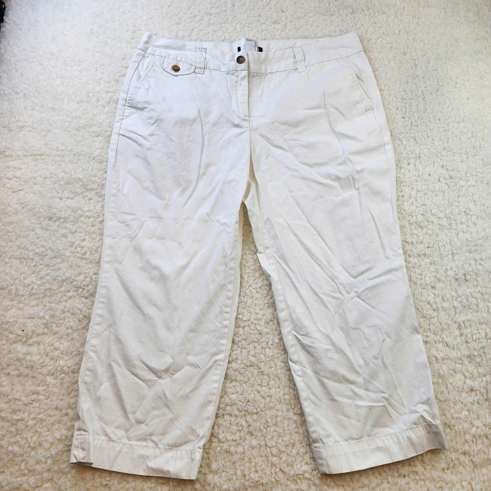 Lands End Capri Pants 14 White Chino Preppy Summer Coastal Beach Grandma