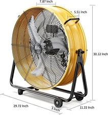 24 Inch High Velocity Floor Fan 150Watts Heavy Duty Industrial Drum Fan Metal S
