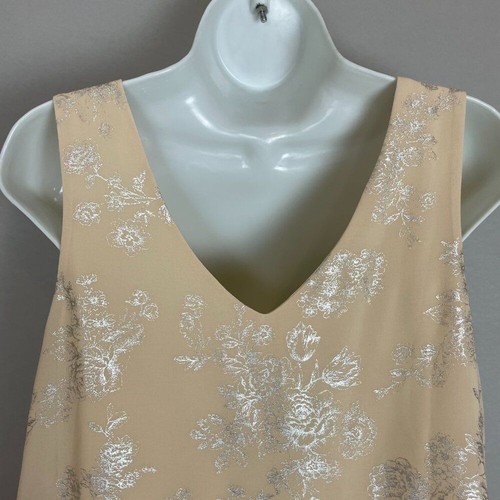 Jolt Tank Top Metallic Lace Hem V-Neck Cream Sleeveless Women Size Medium Lined - Picture 4 of 7