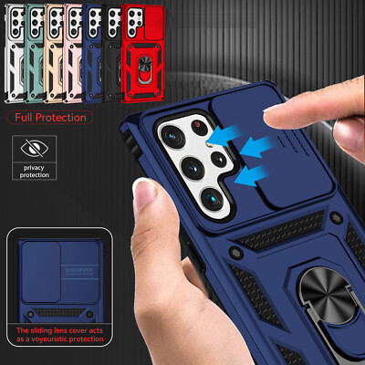 For Samsung S26 Ultra S25 S24 23 S22 Magnetic Ring Stand Case Slide Camera Cover