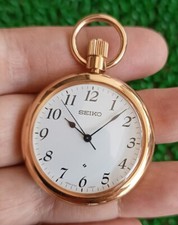 NICE  RARE VINTAGE SEIKO 5740-0080 MANUAL WIND GOLD TONE POCKET WATCH