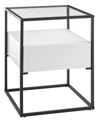 Beistelltisch Couchtisch Nachttisch Metall schwarz weiß 1 Schublade 43 x 43 cm