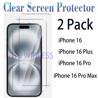 For Apple iPhone 16e/16/16 Pro/16 Pro Max Clear Tempered Glass Screen Protector