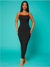 Black Solid Criss-cross Backless Bodycon Dress Sz XS S M L
