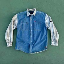 Vintage Bugle Boy Men s Large Denim Button Up Shirt 80s 90s Y2K
