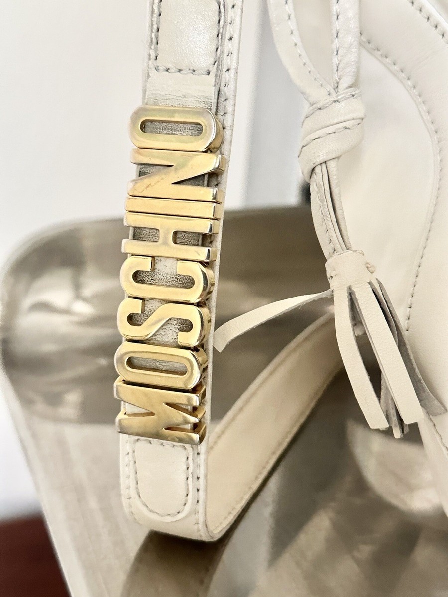 Moschino Bucket Bag Vintage White Nylon Leather Drawstring Gold Letters 1980s Moschino Bucket Bag Vintage White Nylon Leather Drawstring  main image 4