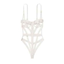 Victoria's Secret Strappy Banded Caged Teddy White L