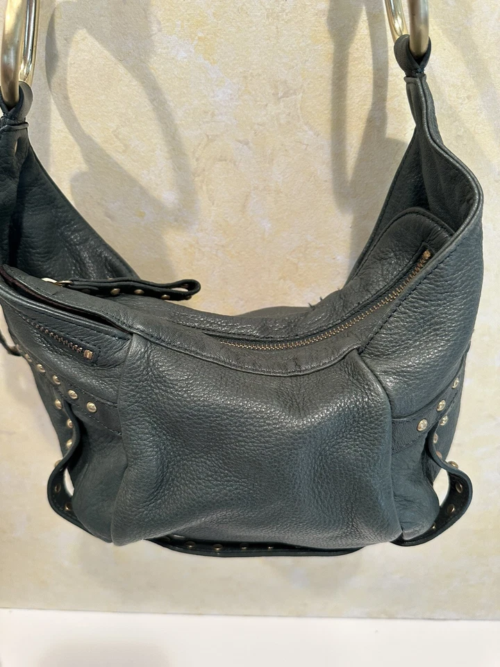 COLE HAAN Pebbled Leather Green Handbag Or Shoulder Small Purse Brass Studs 43 - Image 4 of 4