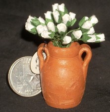 Potted Cut Roses White Bud 1:12 Miniature Flower Market P-OH-MKS 0295 Florist