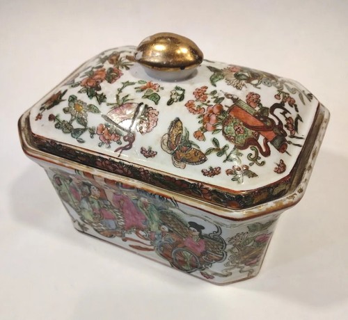 Vintage Chinese Porcelain Box w Lid Rectangular Painted Marked 7"x5.5"x4" - Picture 3 of 24