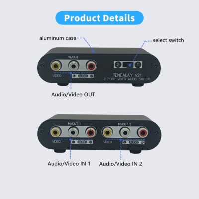 2 in 1 Out AV Switch RCA Switcher Composite Video Stereo A/B Audio Selector Box