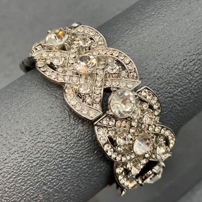 Silver Rhinestone Statement Bracelet Peacock Silver and Rhinestone Statement Cuff - Etsy main image 3