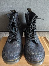 Dr. Martens Girls Pascal Lace Up Boots Black Suede Outer Iridescent Foil size 3