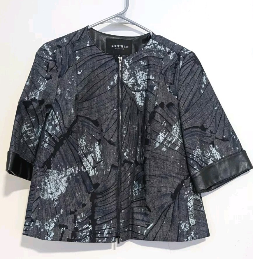 LAFAYETTE 148 Sz SM Denim Butterfly Floral Blazer Jacket Faux