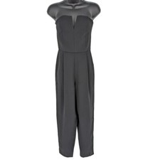 Topshop Jumpsuit 4 Black Strapless Boned V Neck Pleated Waist Zip Back Classic