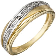 Damenring 333 Gold 8 Karat bicolor Fingerring Goldring Zirkonia teilmatt neu