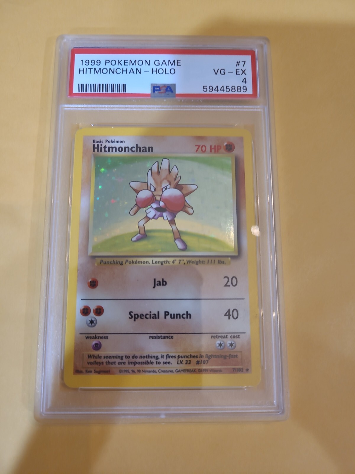 Pokemon 1999 Base Set - Hitmonchan 7/102 PSA 7 - NM Vintage WOTC #7