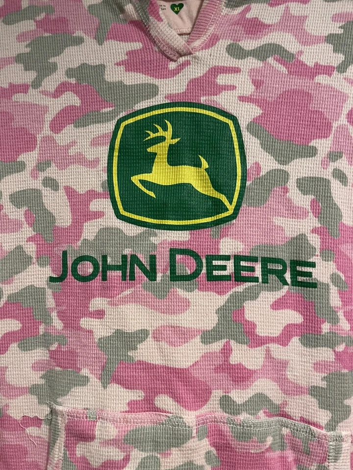 John Deere Girls Size XL - Long Sleeve Pink Camo Pullover w/Hood & Front Pocket! - Image 2 of 4