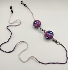 CORDINO LACCETTO X OCCHIALI  VIOLA 2 PERLINE BIG CON FIORI MARGHERITE BOHO CHIC.