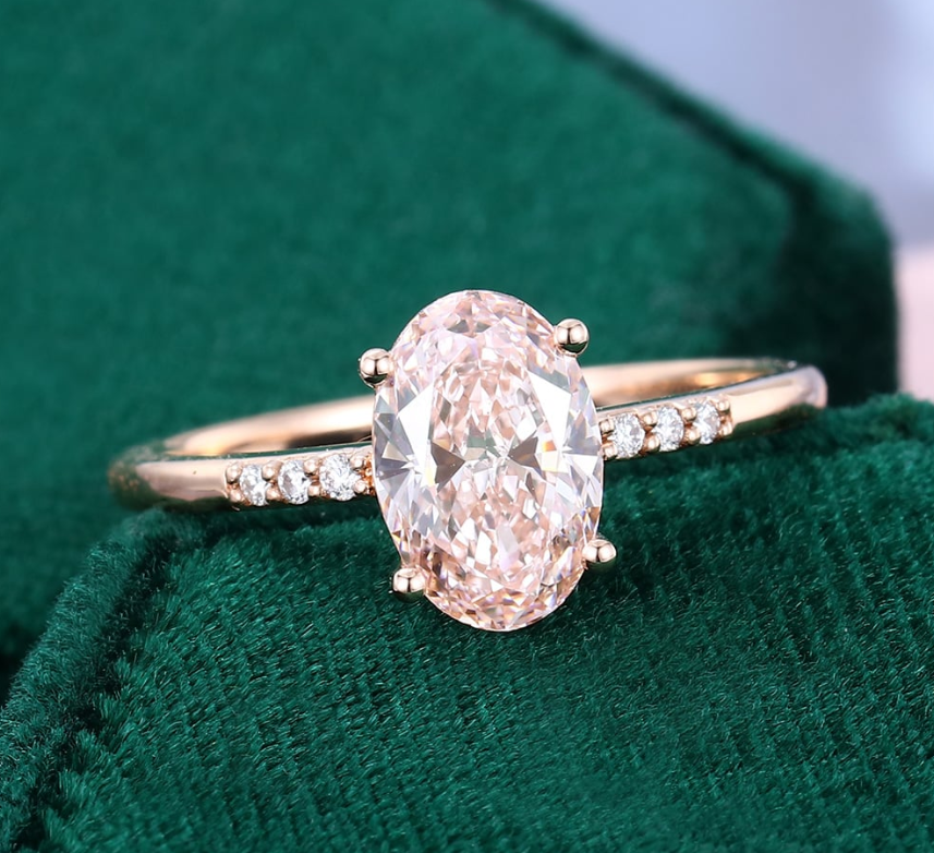 Fancy Vivid Pink Diamond Ring 1.82 Ct Oval Cut IGI Lab Grown 14K