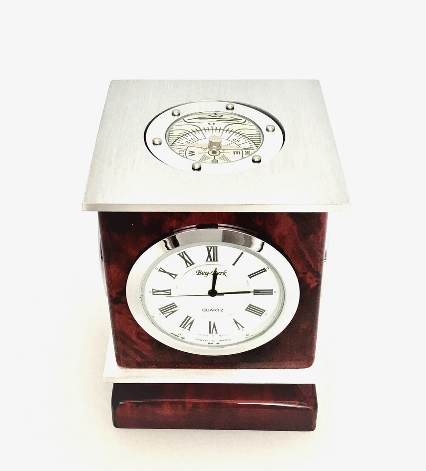 Lacquered Rosewood Weather Station W Clock, Thermometer, Hygrometer NEW - Image 2 of 4