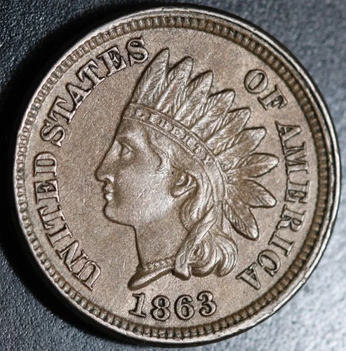 1863 INDIAN HEAD CENT - With LIBERTY & Near 4 DIAMONDS - AU UNC