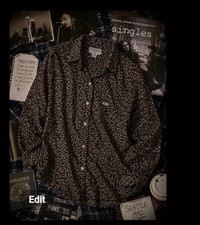 GUESS by Georges Marciano Vintage 90s Floral Button-Up Shirt Black Beige S