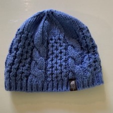 The North Face Girls Blue Cable Knit Insulated Beanie Hat M Winter Knitted