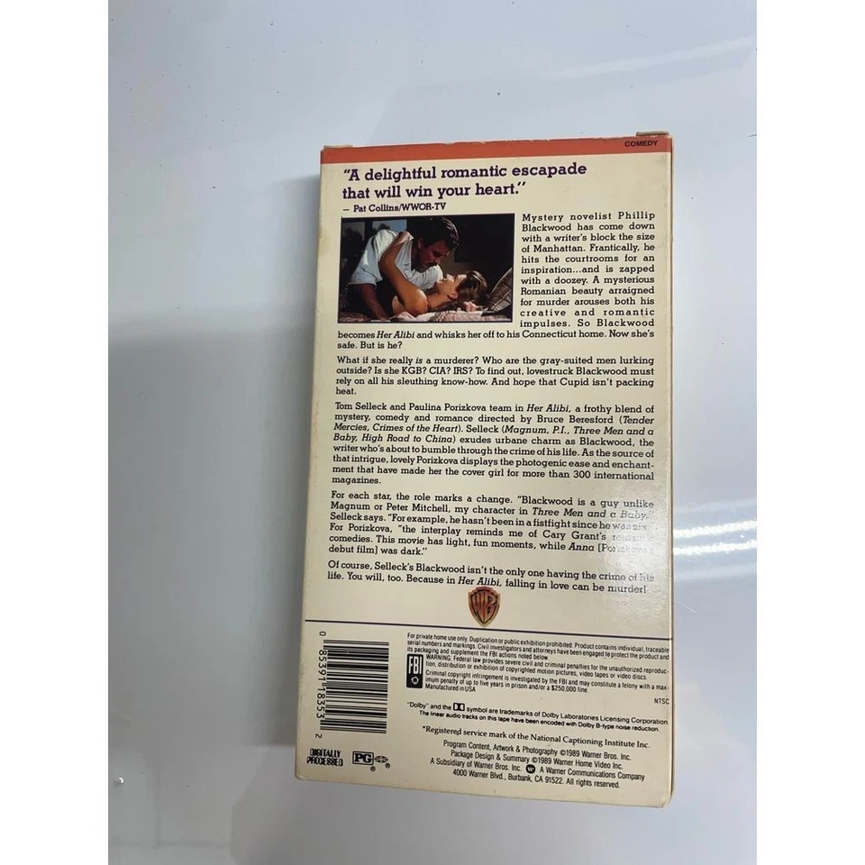 Her Alibi VHS Tape Tom Selleck Romantic Comedy Movie 1989 Warner Home Video Foto 2 de 4