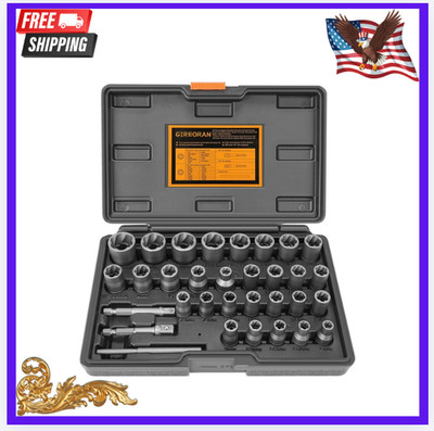 New 32-Piece Bolt Extractor Socket Set Stripped Rounded Bolt Remover