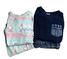 Lands End Fleece Pajama Sets Lot Girls 12 Winter Nomes Warm Long Sleeve