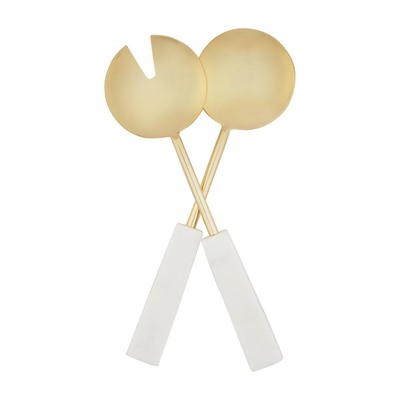Gold Salad Servers Set, 11'', WHITE