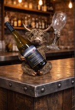 Highland Cow Wine Bottle & Glass Holder Bronze Colour Resin Unique gift