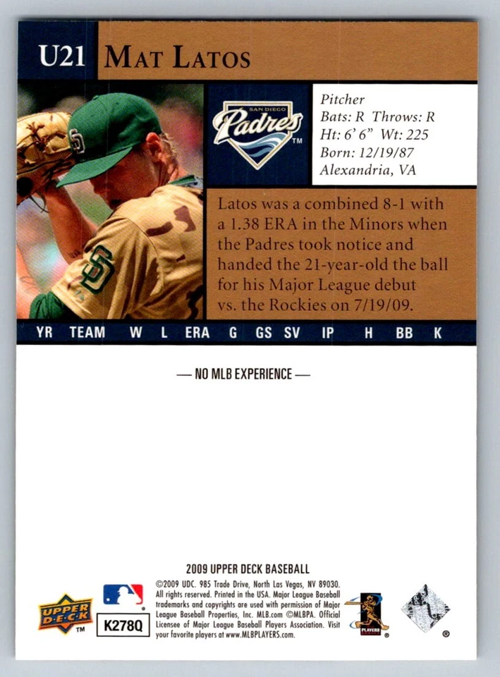 2009 Upper Deck Update  Mat Latos U21 - Image 2 of 2