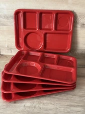 Lot of 5 SiLite 614R Vintage Cafeteria School Food Tray Divided Red 10x13 USA