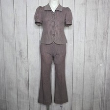 VTG 70s Wuy-Tin Pantsuit Set Puff Sleeve Top  Flared Pants Rare Mod Disco, sz S