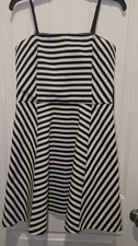 Express Black White Striped Spaghetti Strap Straight Neck A-Line Short Dress 10