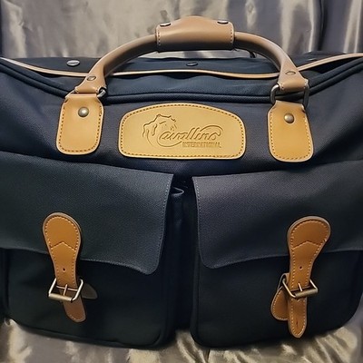 Cavallino International Equestrian Black Canvas Tan Leather Trim Satchel Duffel 