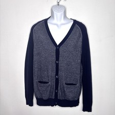 Express Cardigan Sweater Men Large Navy Blue Button Front Casual Academia Preppy