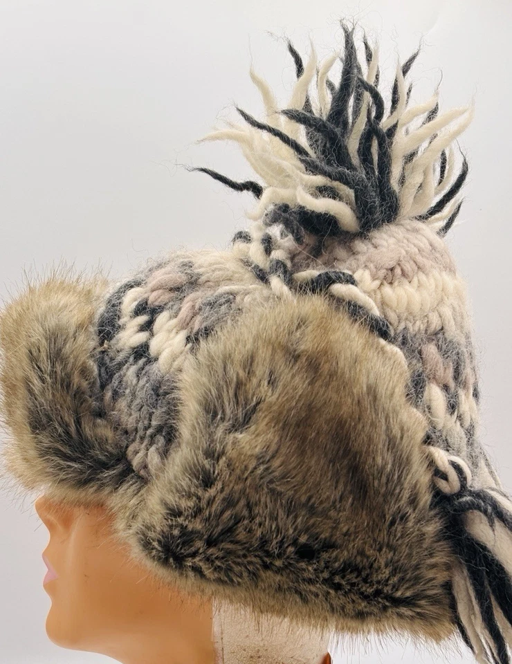 American Eagle Outfitters Trapper Hat Faux Fur Trim Fleece Cap Wool Knit Y2K VTG - Image 4 of 4