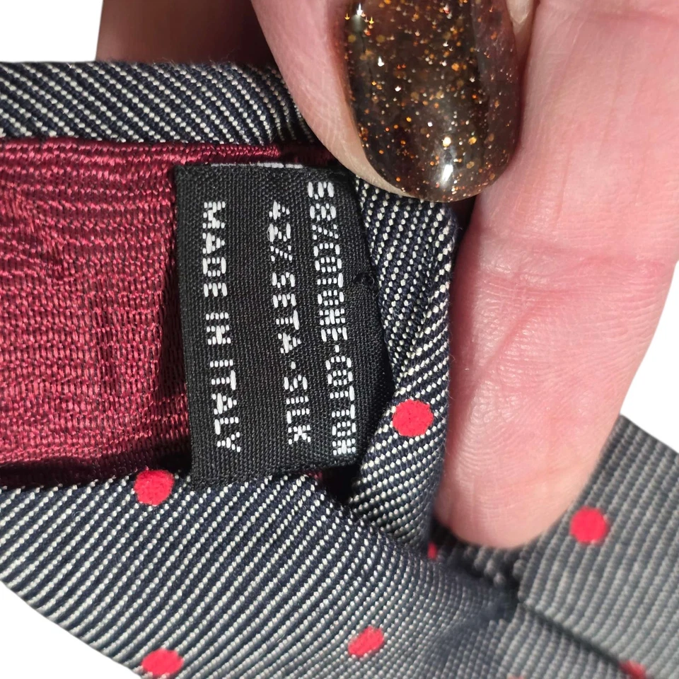 Corbata DOLCE & GABBANA Lunares Seda Mezcla Algodón Gris Rojo Hecha en Italia  Foto 4 de 4