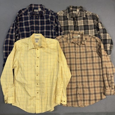 LL Bean Flannel Shirts Lot Bundle Mens Medium Plaid Check Long Sleeve Button VTG