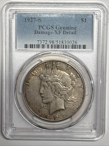 1927-S Peace Dollar PCGS Xf Detail Damage Cert Number 73729851830026 ￼