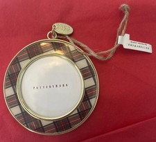 NWT Pottery Barn Frame Ornament. Dated 2022. Round. Red Plaid. 3.5  .