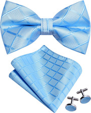 Mens Plaid Checkered Bow Tie Handkerchief Jacquard Woven Adjustable Pre-Tied Bow