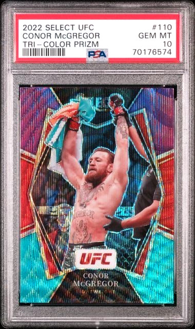 2022 PANINI SELECT UFC, CONOR "NOTORIOUS" MCGREGOR #110 PSA 10 TRI-COLOR PRIZM